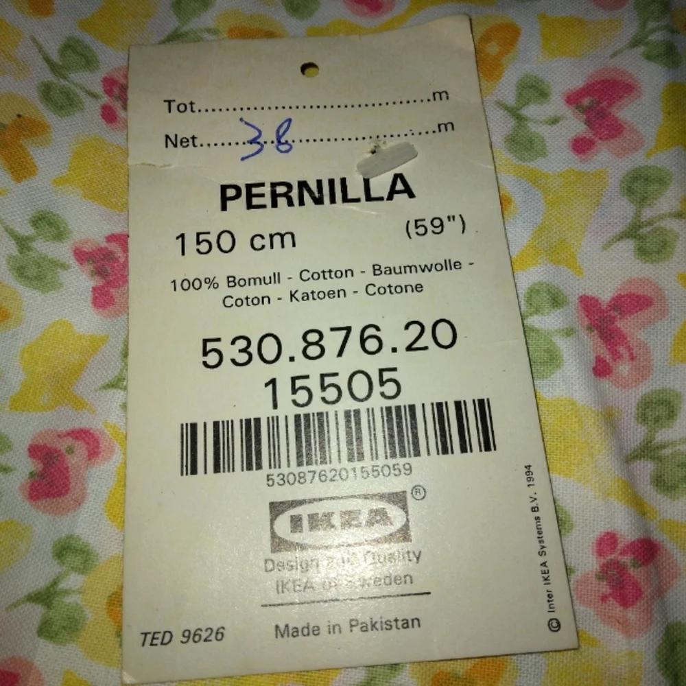 FABRIC Ikea of Sweden Pernilla Pansies pink & yellow abstract yellow background